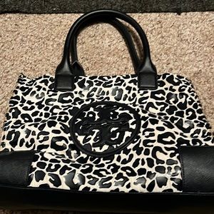 Tory Burch small Ella blue Leopard Tote
